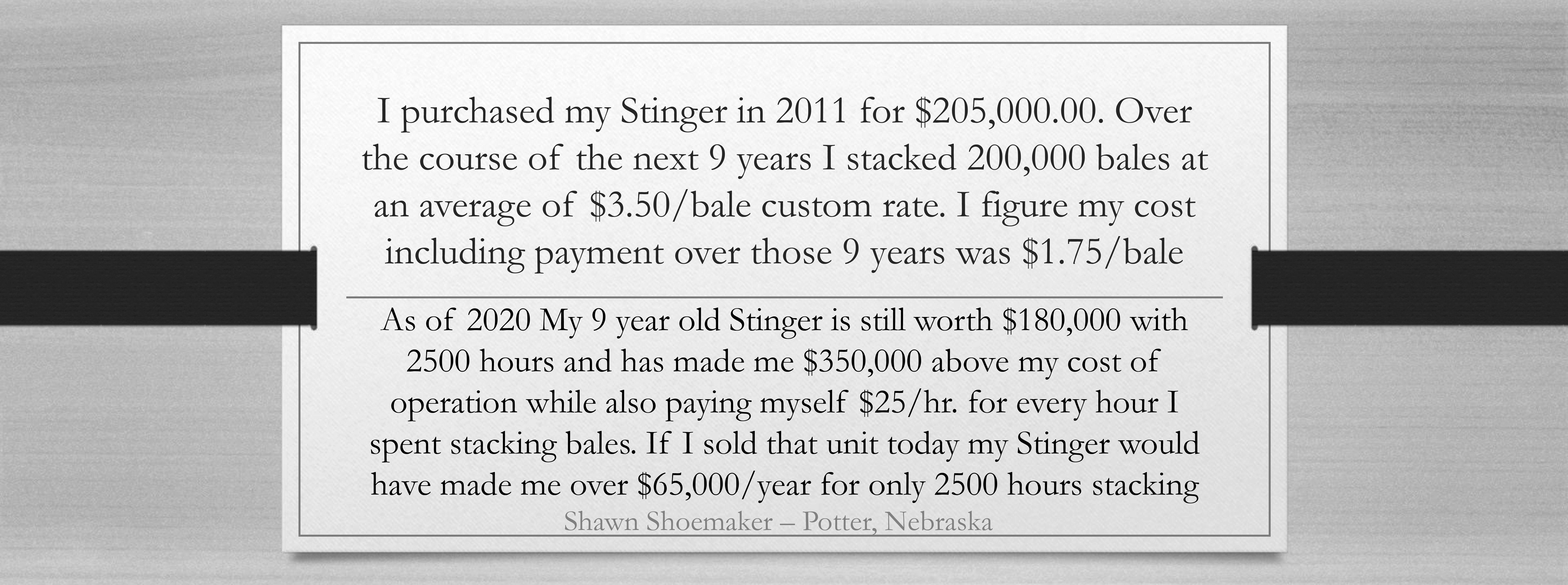 shawn shoemaker stinger cost